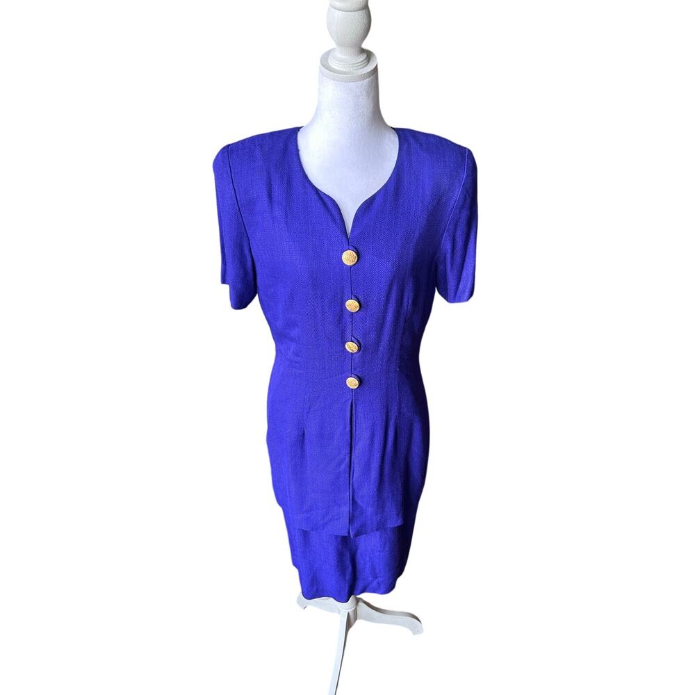 Vintage Donna Ricco New York Dress Size 6 Royal Blue Purple Textured Rayon USA